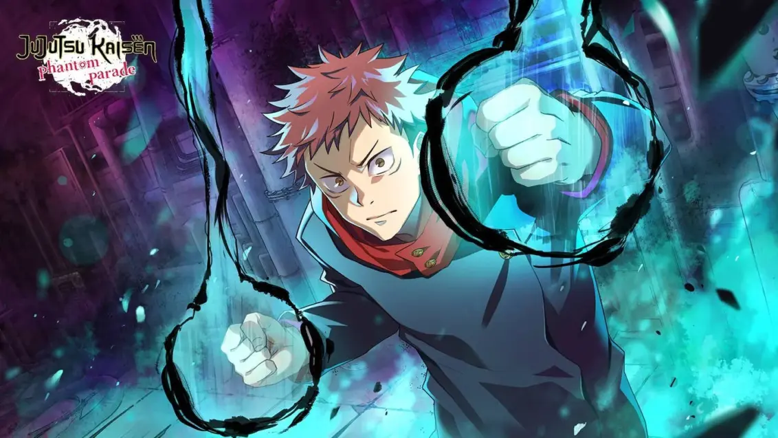 Artwork zu Jujutsu Kaisen Phantom Parade, das einen der Hauptcharaktere des Animes, Yuji Itadori, zeigt.