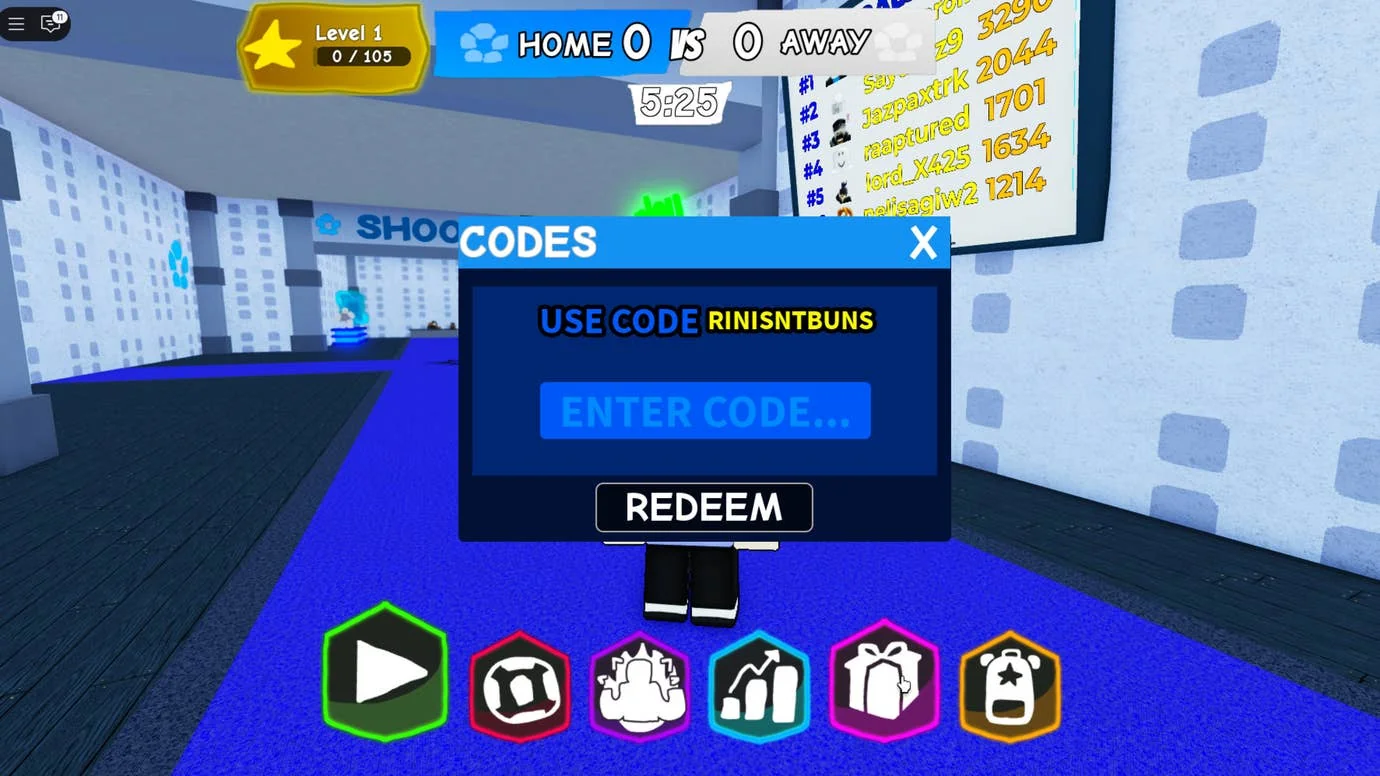 Das 'Code einlösen' Feld wird in Roblox's Hitbox Rivals gezeigt