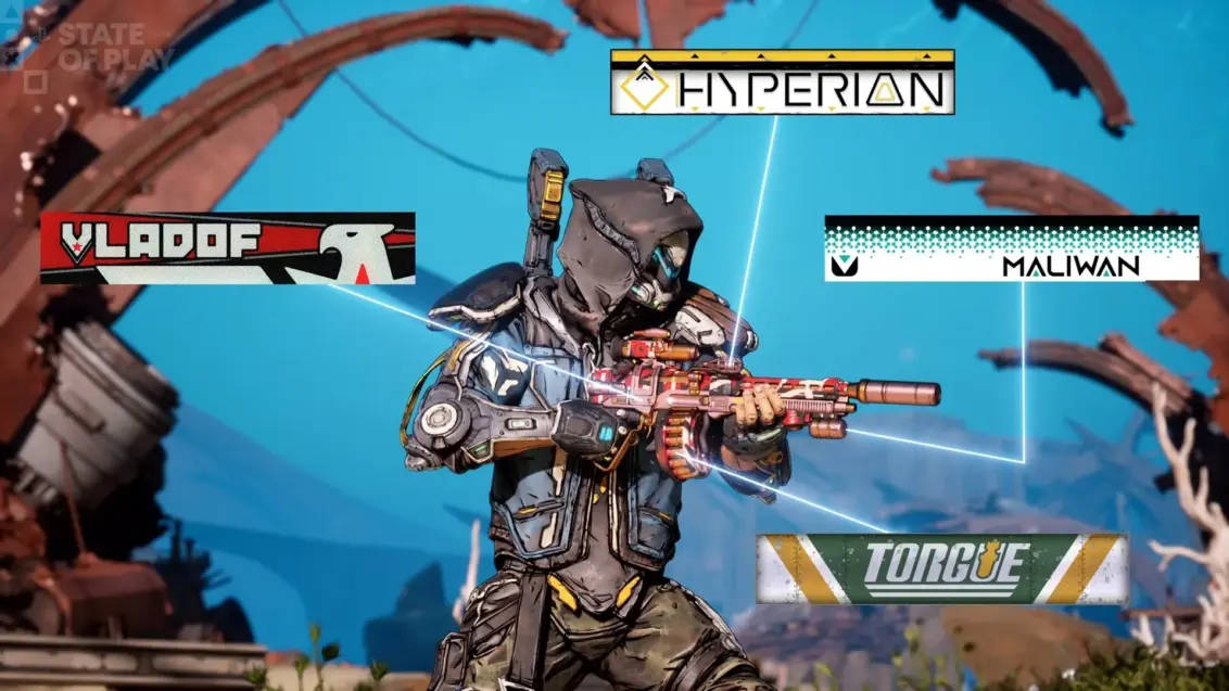 Borderlands 4 Screenshot einer Waffe mit lizenzierten Teilen von verschiedenen Herstellern