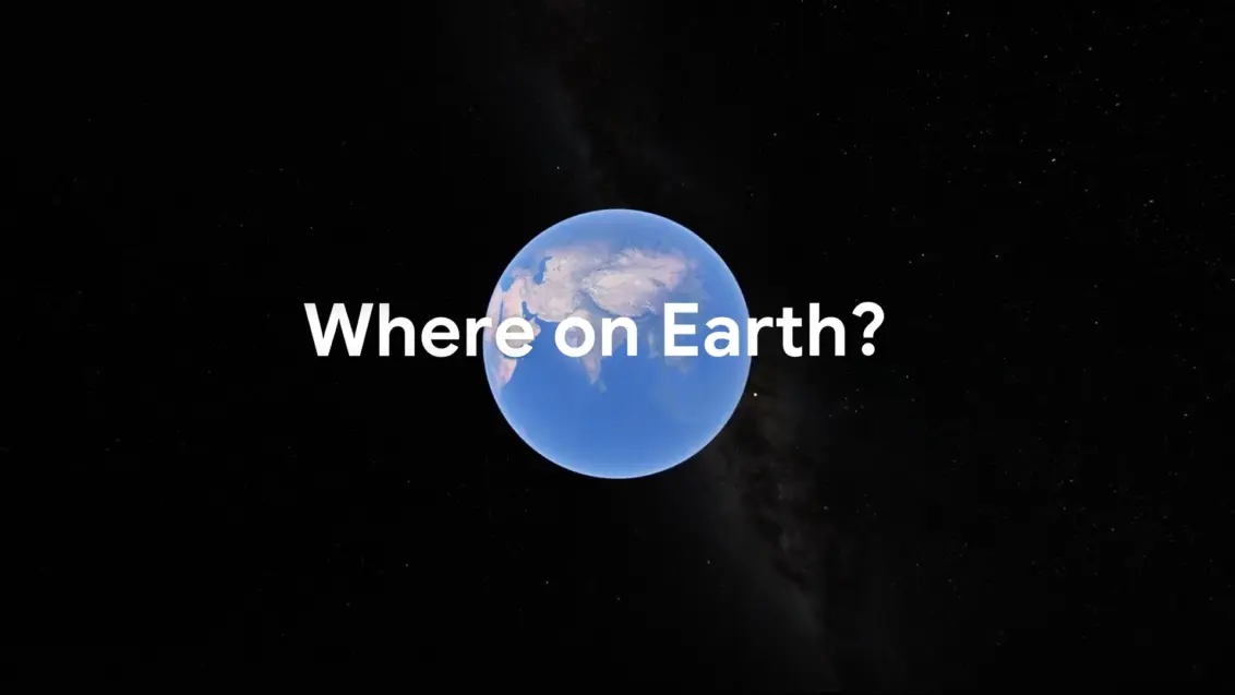 Ein Screenshot aus dem Google Earth 20 Jahre Jubiläumsvideo mit der Aufschrift 'Google Earth'