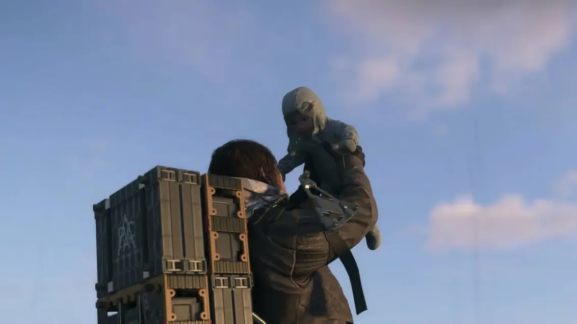 Death Stranding 2: Sam hält Lou in der Luft