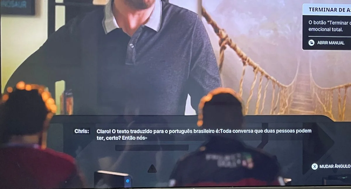 Eine portugiesische Übersetzung eines Dialogs aus The Alters, der scheinbar durch ein LLM gelaufen ist.