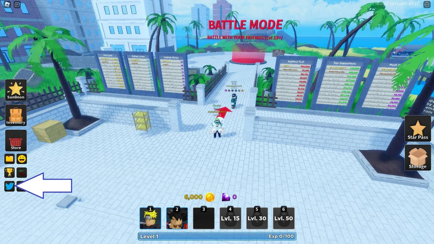 Ein Screenshot von Ultimate Tower Defense in Roblox, der den Codes-Button des Spiels zeigt.