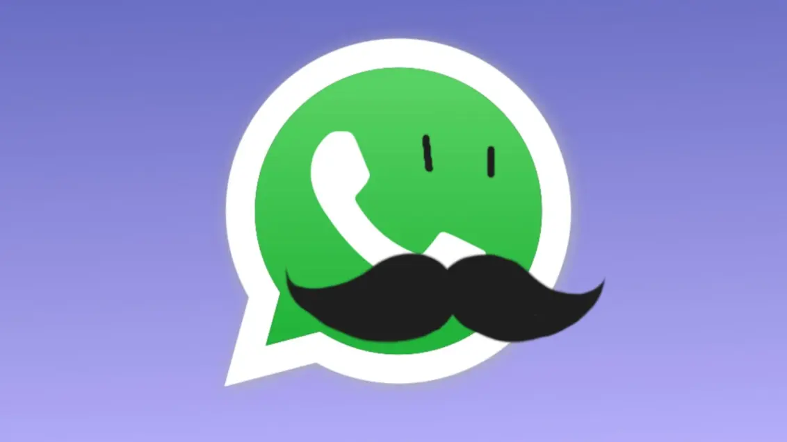 Das WhatsApp-Logo in Verkleidung mit einem großen Schnurrbart.
