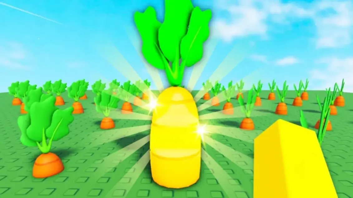 Eine große goldene Karotte in Grow a Garden