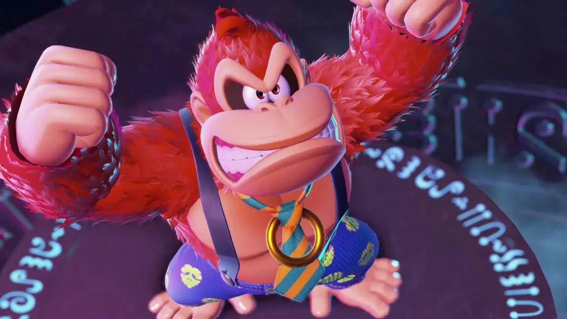 Donkey Kong Bananza Donkey Kong sieht wütend aus mit erhobenen Armen