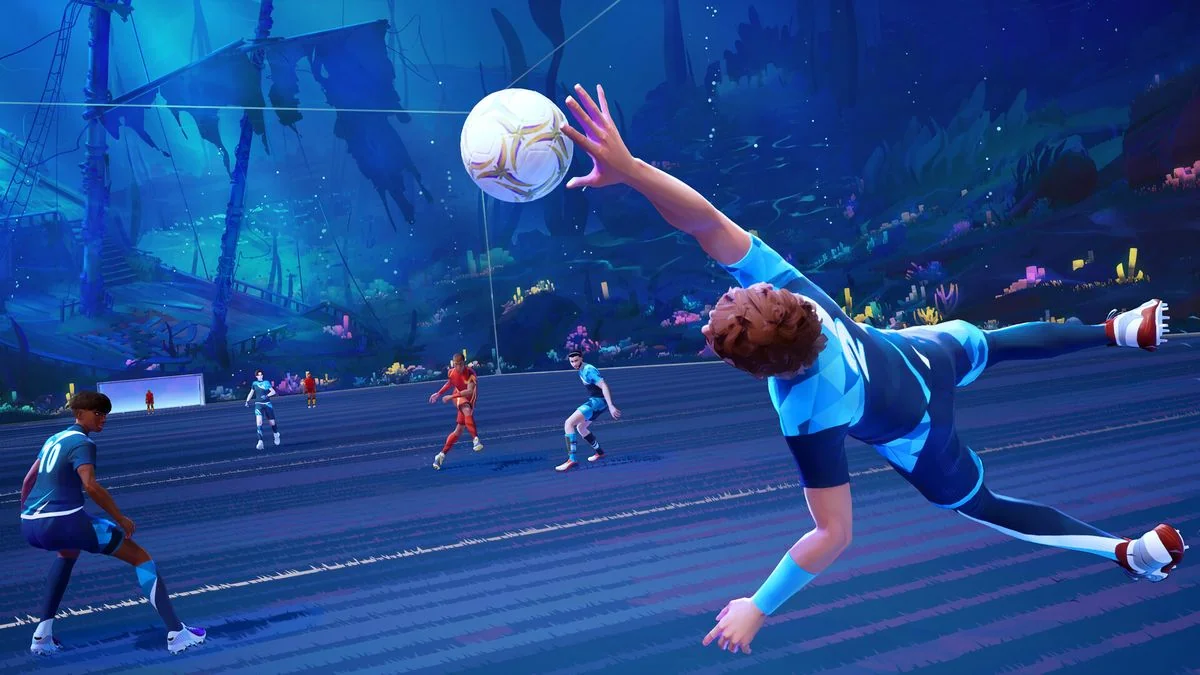 Rematch-Spieler taucht, um ein Tor zu verhindern