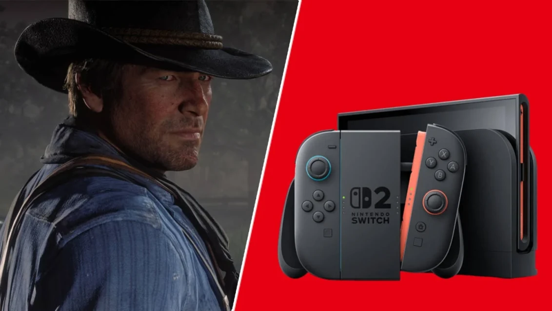 Arthur Morgan in Red Dead Redemption 2 neben einer Nintendo Switch 2.